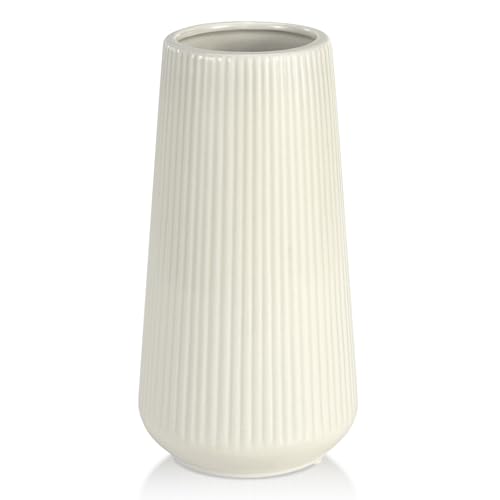 GUKJOB Beige Ceramic Vase, GUKJOB Small Cute Flower Vase for Pampas Grass, Home, Living Room, Dining Table, Farmhouse, Office Decor, Bedroom, Table, and Kitchen Shelf (Beige) - Image 1