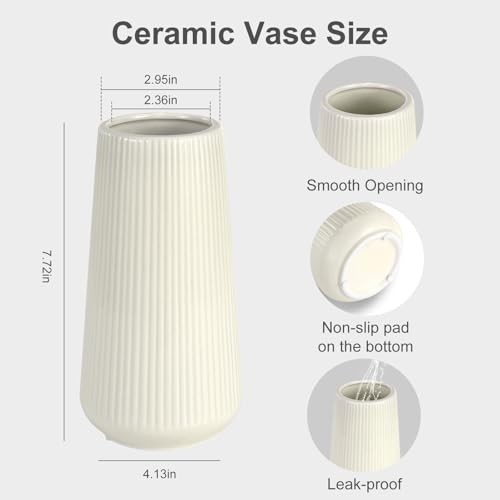 GUKJOB Beige Ceramic Vase, GUKJOB Small Cute Flower Vase for Pampas Grass, Home, Living Room, Dining Table, Farmhouse, Office Decor, Bedroom, Table, and Kitchen Shelf (Beige) - Image 4