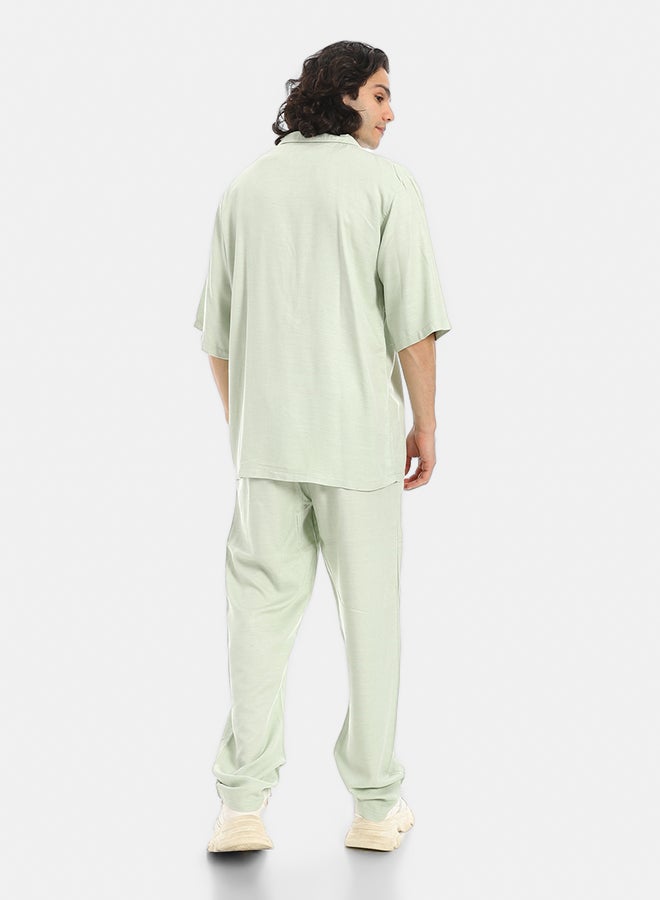 Red Circle Short Sleeves Plain Pastel Shirt and Pants Set  - Image 3