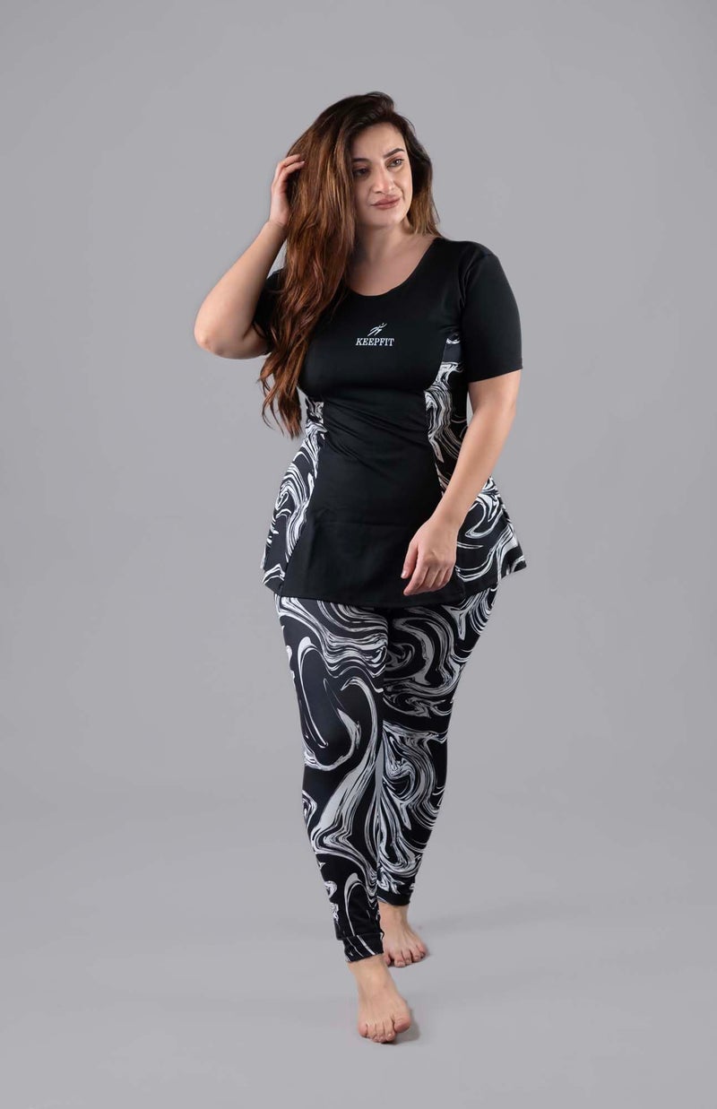Keepfit Women's Marble Printed 2-Piece Padded Plus Size Swimset |Swimming Suit for Women - Image 2