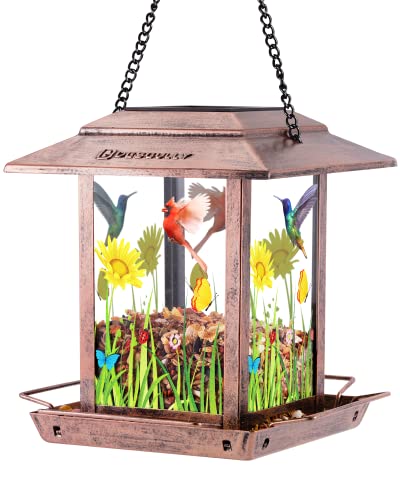 DesGully Solar Bird Feeders for Outdoors - 2.5 LBs Metal Wild Large & Small Bird Feeder for Outside Hanging, Gift Ideas for Avian Enthusiast Garden Yard Seeds (Chew-Proof, Weather Resistance) - Image 1
