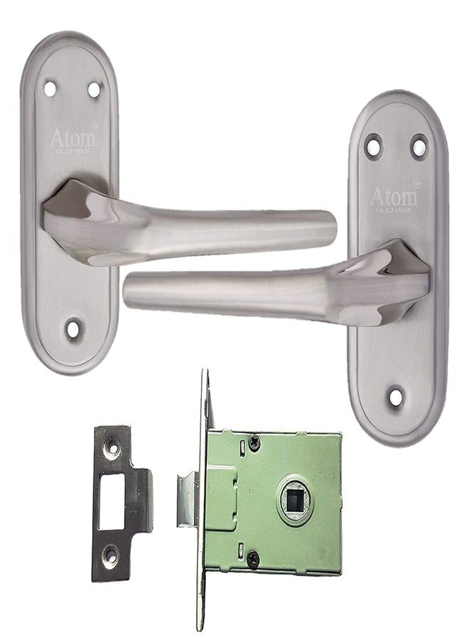 Atom Stainless Steel Bathroom Door Lock, Mortise Door Handle with Baby Latch Lock, Silver Satin Finish, Keyless, Bathroom Lockset for Door, Balcony Toilet Washroom, Orbit-Bl - Image 2