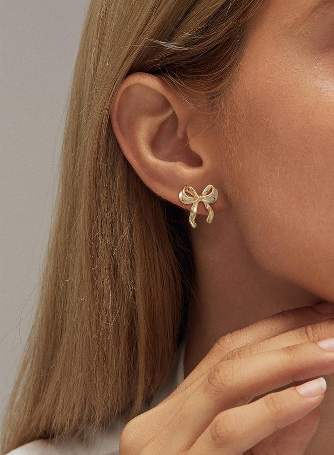 ASCOMY Gold Stud Earrings for Women Dainty Bow Earrings 14K Gold Plated Bow Stud Earrings for Women Trendy Cute Bow Stud Earring Gold Ribbon Earrings Minimalist Jewelry Gifts for Her - Image 2