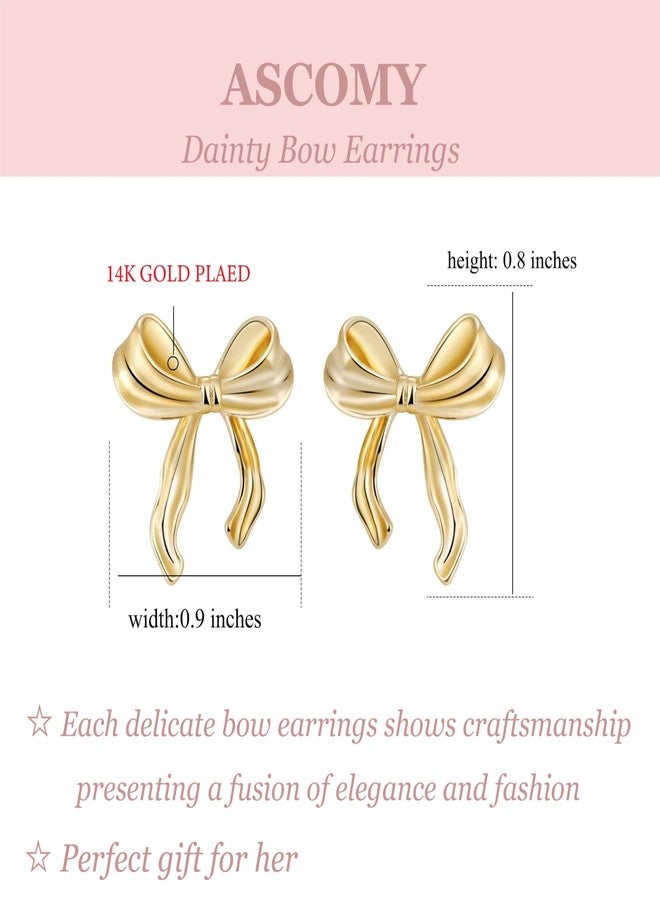 ASCOMY Gold Stud Earrings for Women Dainty Bow Earrings 14K Gold Plated Bow Stud Earrings for Women Trendy Cute Bow Stud Earring Gold Ribbon Earrings Minimalist Jewelry Gifts for Her - Image 5