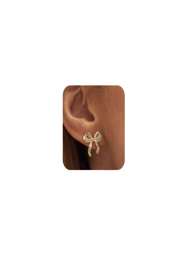 ASCOMY Gold Stud Earrings for Women Dainty Bow Earrings 14K Gold Plated Bow Stud Earrings for Women Trendy Cute Bow Stud Earring Gold Ribbon Earrings Minimalist Jewelry Gifts for Her - Image 1