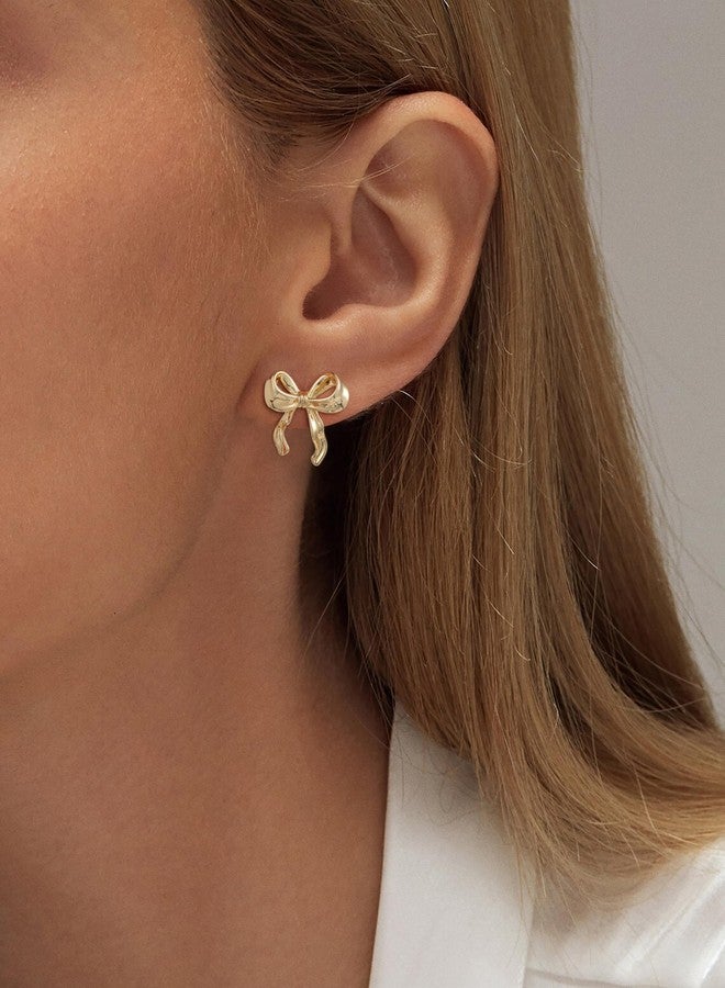 ASCOMY Gold Stud Earrings for Women Dainty Bow Earrings 14K Gold Plated Bow Stud Earrings for Women Trendy Cute Bow Stud Earring Gold Ribbon Earrings Minimalist Jewelry Gifts for Her - Image 3