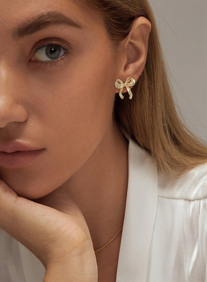 ASCOMY Gold Stud Earrings for Women Dainty Bow Earrings 14K Gold Plated Bow Stud Earrings for Women Trendy Cute Bow Stud Earring Gold Ribbon Earrings Minimalist Jewelry Gifts for Her - Image 4