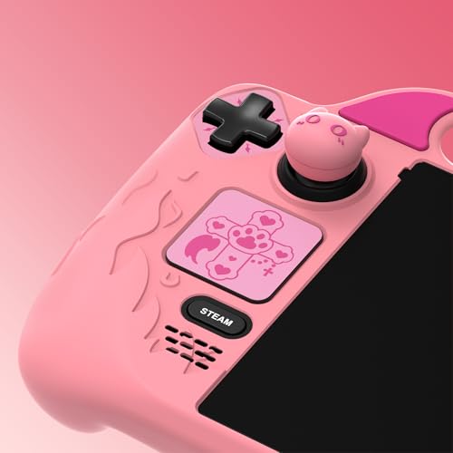 playvital غطاء واقي لطيف على شكل شيطان لجهاز Steam Deck LCD و OLED، واقي مضاد للانزلاق كاواي لجهاز Steam Deck OLED مع أغطية قبضة الإبهام وملصقات لوحات التحكم ومجموعة تحسين الزر الخلفي - وردي - Image 2