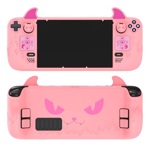 playvital غطاء واقي لطيف على شكل شيطان لجهاز Steam Deck LCD و OLED، واقي مضاد للانزلاق كاواي لجهاز Steam Deck OLED مع أغطية قبضة الإبهام وملصقات لوحات التحكم ومجموعة تحسين الزر الخلفي - وردي - Image 1