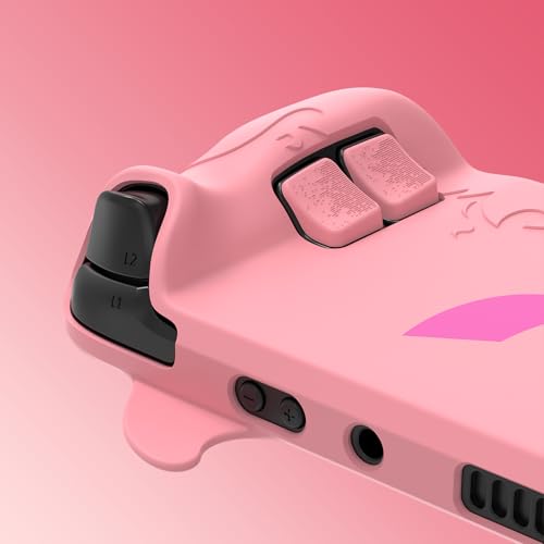 playvital غطاء واقي لطيف على شكل شيطان لجهاز Steam Deck LCD و OLED، واقي مضاد للانزلاق كاواي لجهاز Steam Deck OLED مع أغطية قبضة الإبهام وملصقات لوحات التحكم ومجموعة تحسين الزر الخلفي - وردي - Image 4