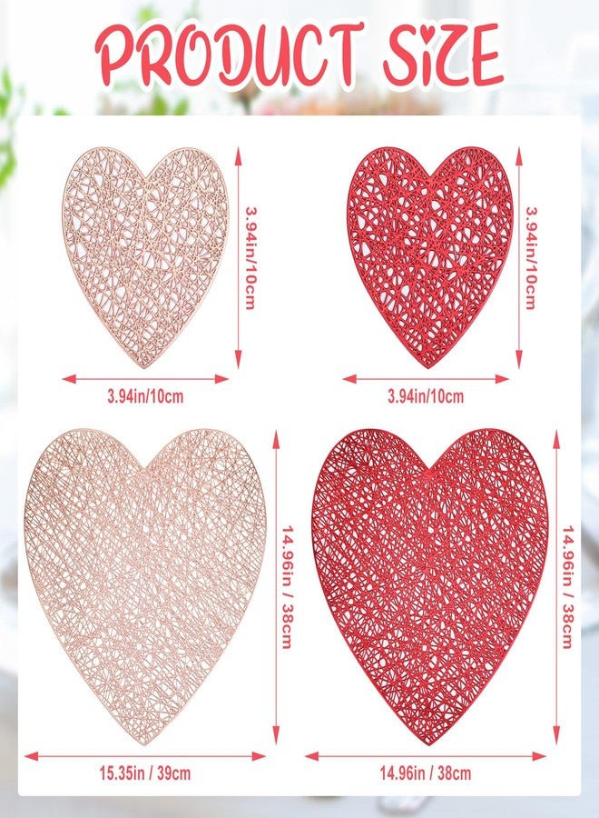 Layhit مجموعة Layhit المكونة من 20 قطعة من مفارش وأكواب عيد الحب على شكل قلب، تتضمن 10 مفارش على شكل قلب و10 أكواب على شكل قلب، مصنوعة من الفينيل القابل للغسل، زينة طاولة عيد الحب لحفلات الزفاف والذكرى السنوية (أحمر، ذهبي). - Image 2