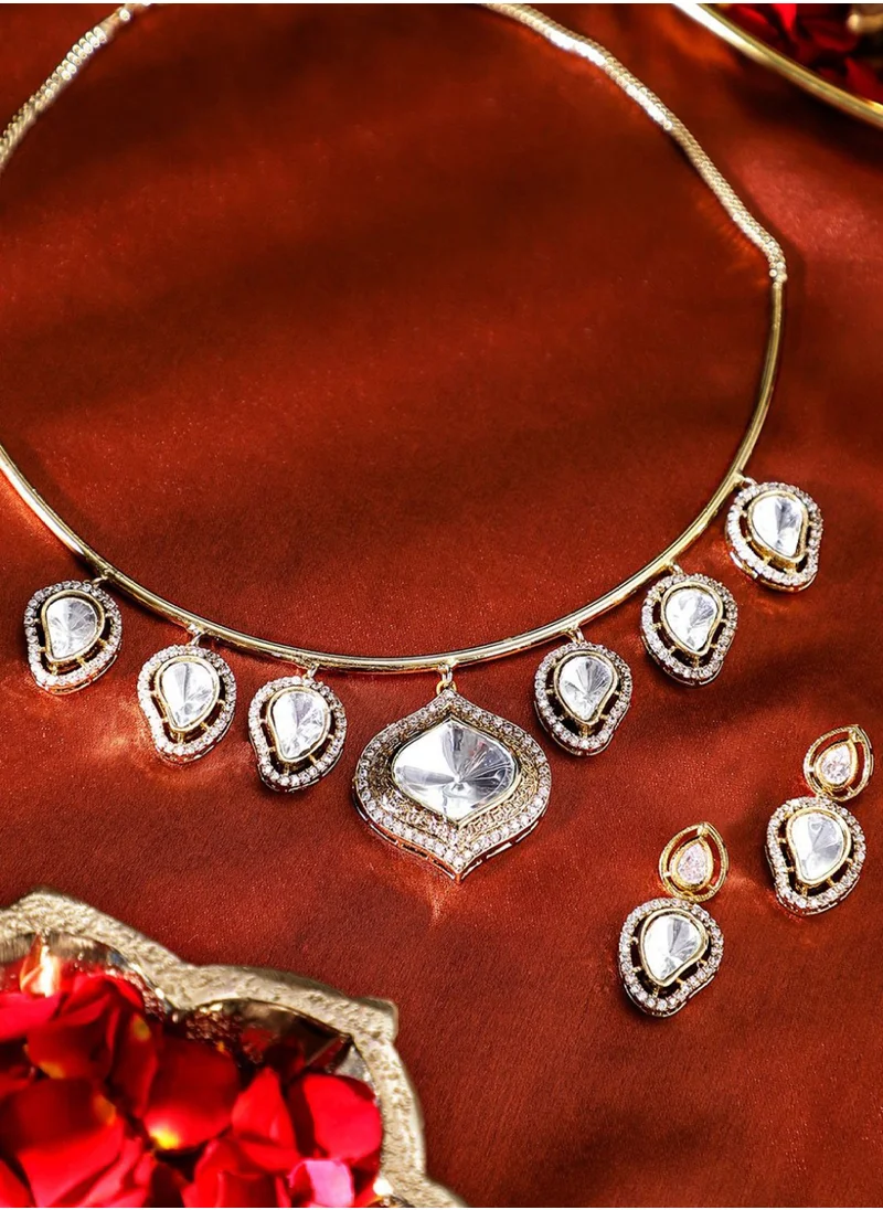 Priyaasi Kundan-Studded  Beaded Necklace and Earrings