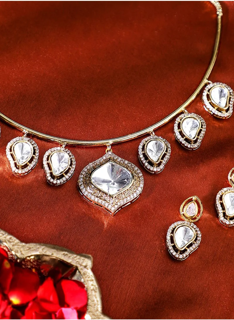 Priyaasi Kundan-Studded  Beaded Necklace and Earrings