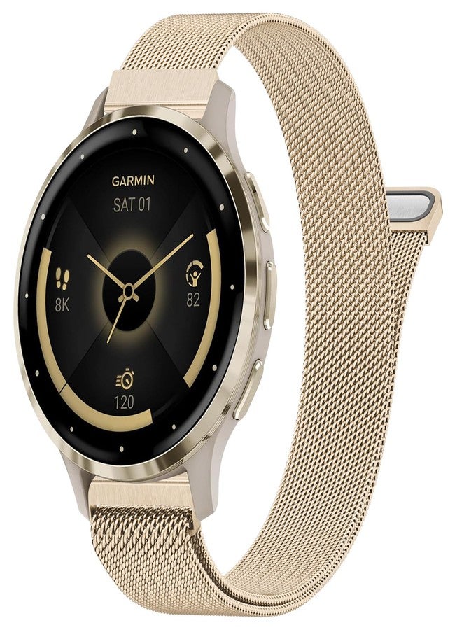 Meliya 18mm Metal Bands for Garmin Venu 3S/Venu 2S/Vivoactive 4S/Vivomove 3S/Forerunner 255S/Forerunner 265S, Stainless Steel Metal Replacement Bracelet Strap for Garmin Smartwatch (Champagne) - Image 1