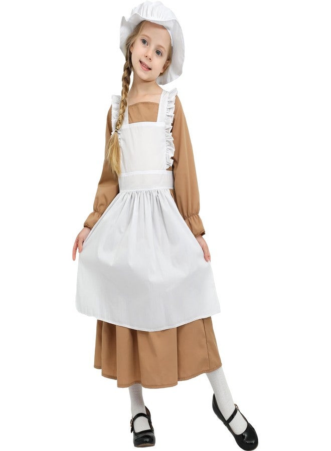 Wizland Girls Colonial Pioneer Dress with Apron And Bonnet Brown 8-10 - Image 4