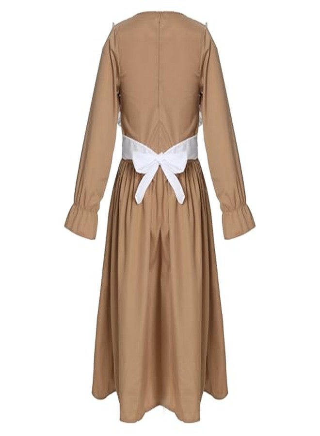 Wizland Girls Colonial Pioneer Dress with Apron And Bonnet Brown 8-10 - Image 3