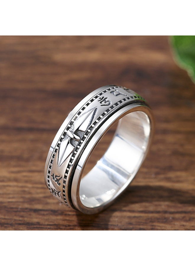 S990 Pure Silver Men's Ring Sterling Silver Personality Domineering Trendy Six Words Mantra Retro Boys Single Index Ring
