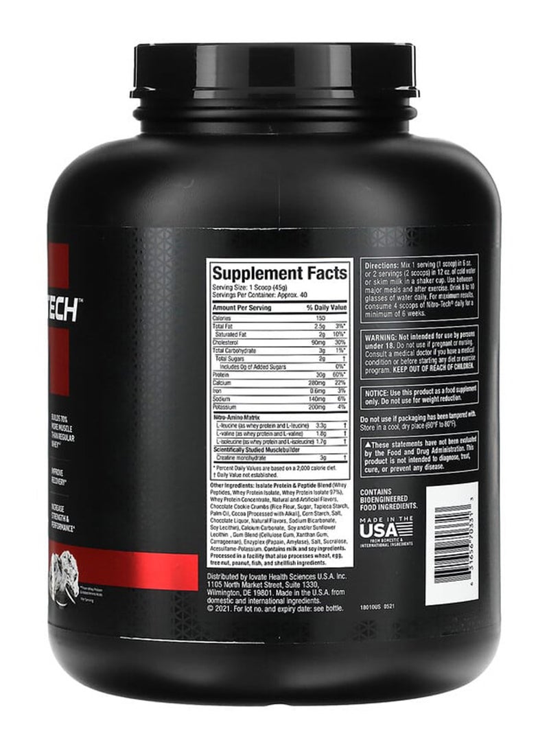 MuscleTech Nitro Tech Whey Peptides Protein - Cookies And Cream - 1.81 Kg - Image 2