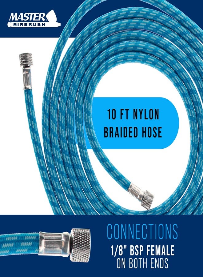 Master Airbrush Super Premium 10 Foot Nylon Braided Airbrush Hose with Silicone Tubing - Standard 1/8" Size Fitting Ends, Flexible, Durable, Kink Resistant - Connect to Air Compressors and Airbrushes - Image 2