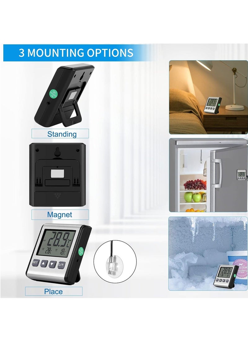 2 PCS Digital Refrigerator Thermometer - Freezer Thermometer with Stainless Panel, High and Low Temperature Alarm, LCD Display, Sensor Magnet Probe for Fridge, Kitchen, Indoor and Outdoor Use  - Image 5