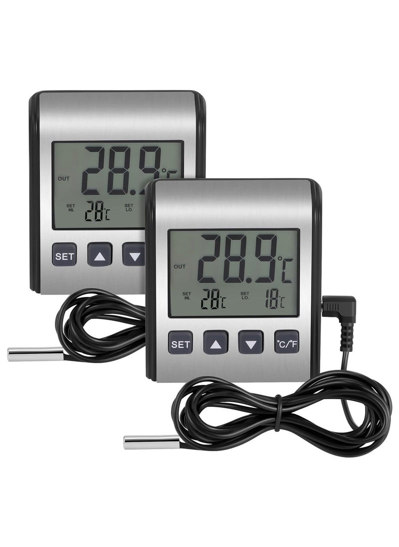2 PCS Digital Refrigerator Thermometer - Freezer Thermometer with Stainless Panel, High and Low Temperature Alarm, LCD Display, Sensor Magnet Probe for Fridge, Kitchen, Indoor and Outdoor Use  - Image 1