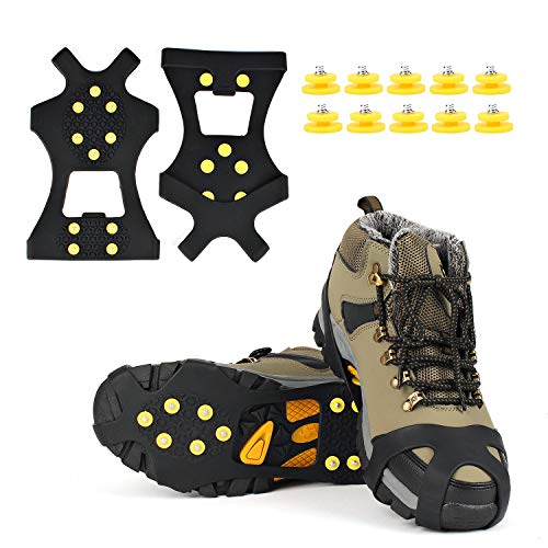 EONPOW Ice Grips, Ice & Snow Grips Cleat Over Shoe/Boot Traction Cleat Rubber Spikes Anti Slip 10 Steel Studs Crampons Slip-on Stretch Footwear (Size M) - Image 1