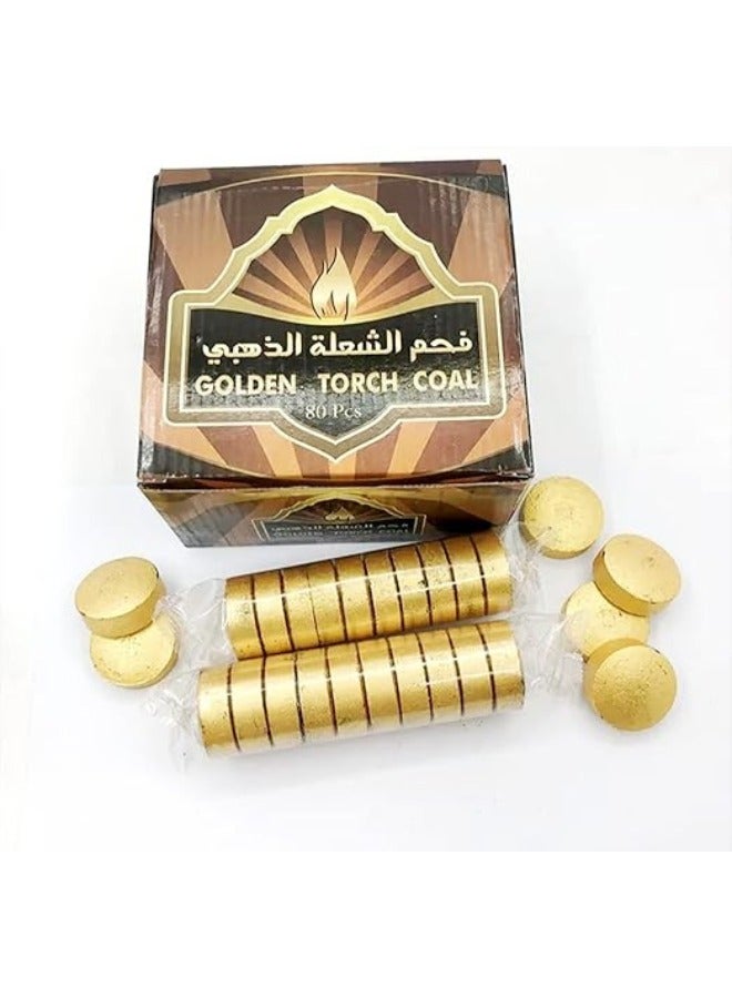 80-Pieces Golden Torch Insence round Tab charcoal burn quickly and provide the taste of delicious food and for fragrance and aromatherapy