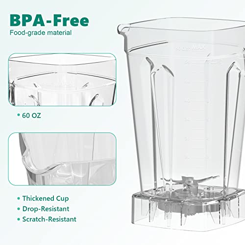 OMMO Blender 1800W, Professional High Speed Countertop Blender with Durable Stainless Steel Blades, 60oz BPA Free Blender for Shakes and Smoothies, Nuts, Ice and Fruits, Dishwasher Safe - Image 5