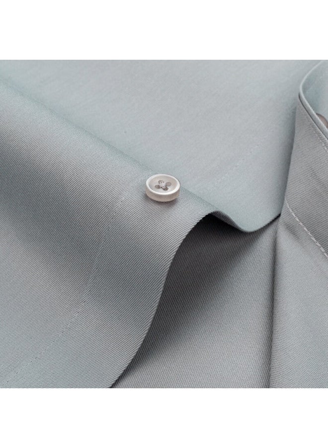Firs Men's Short Sleeve Blue Summer Business Casual Pure Cotton Shirt Grey 41 - Image 1