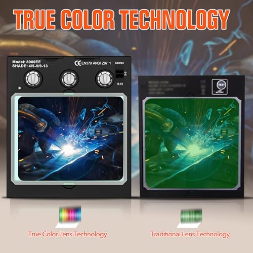 TRQWH Welding Helmet Auto Darkening Large Viewing True Color Solar Powered Welding Hood with 4 Arc Sensor Adjustable Wide Shade Range 4~5-8/9-13 Welder Mask for TIG MIG ARC Weld - Image 3