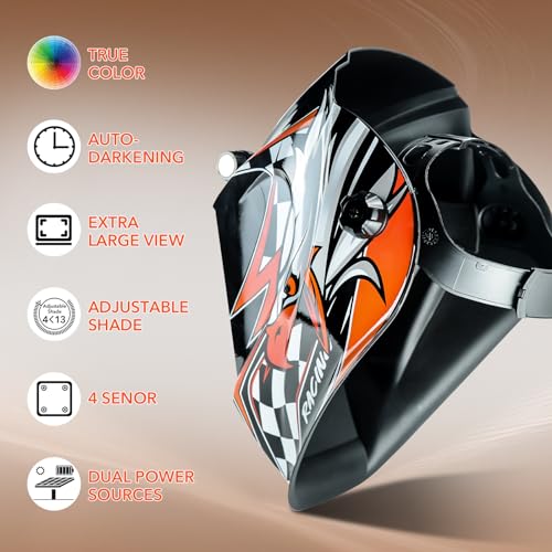 TRQWH Welding Helmet Auto Darkening Large Viewing True Color Solar Powered Welding Hood with 4 Arc Sensor Adjustable Wide Shade Range 4~5-8/9-13 Welder Mask for TIG MIG ARC Weld - Image 2