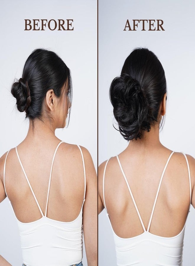 Capilus Natural Human Hair Buns - Messy Juda Bun Hair Extension - Indian made Donut Scrunchies with Elastic Rubber band (Natural Black) - Image 3