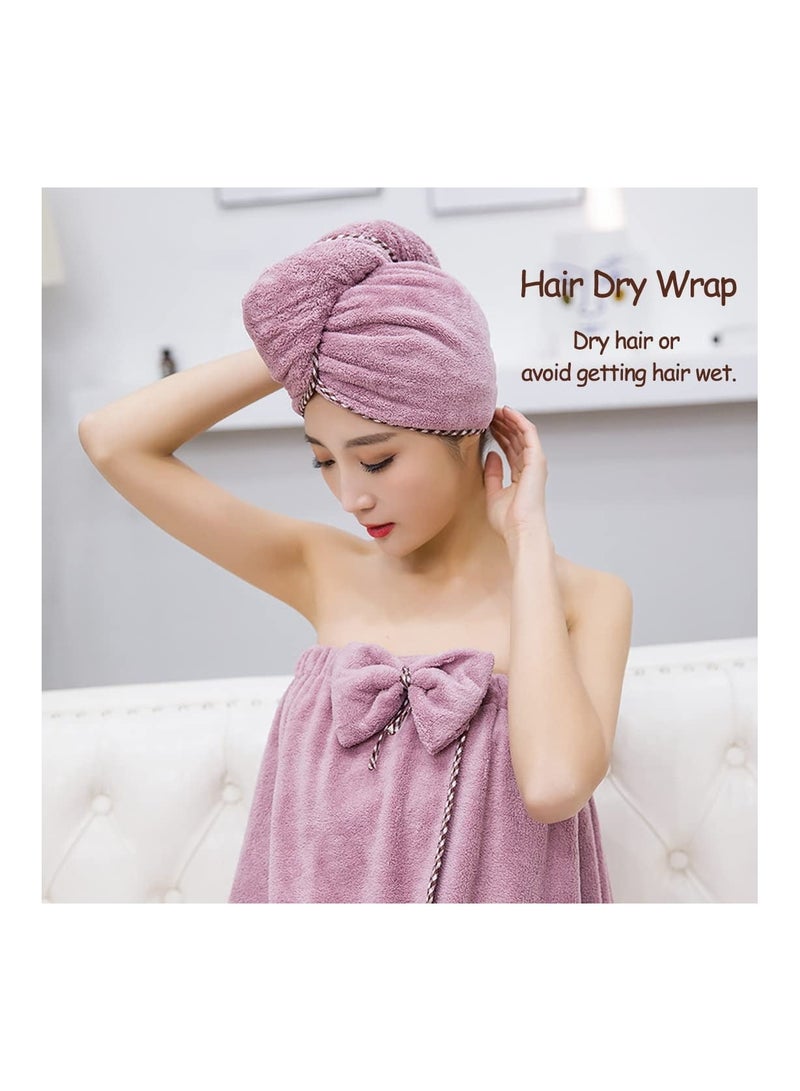 Women Microfiber Bath Towel Adjustable Soft Body Wraps Dress, Quick Drying Plush Hair Towel Wrap with Hair Turban, Adjustable Super Absorbent, Purple - Image 2