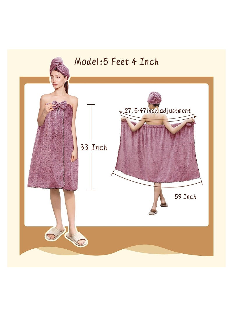 Women Microfiber Bath Towel Adjustable Soft Body Wraps Dress, Quick Drying Plush Hair Towel Wrap with Hair Turban, Adjustable Super Absorbent, Purple - Image 5