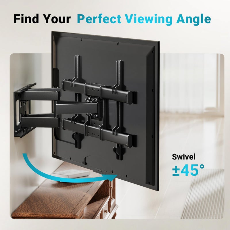 BONTEC Full Motion TV Wall Mount for 37-85 Inch TVs, Hold up to 132lbs, Max VESA 600x400mm, Swivel Tilt Dual Arms, Adjustable Viewing Angle, Fits 16" Wood Studs, Easy Assembly - Image 5