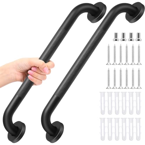 Yaocom 2 Pack Matte Black Shower Grab Bars 16 Inch Shower Safety Grab Bars Handles Replacement with Screws and Accessories 304 Stainless Steel Bathroom Handle for Handicap Elderly Senior Assist - Image 1