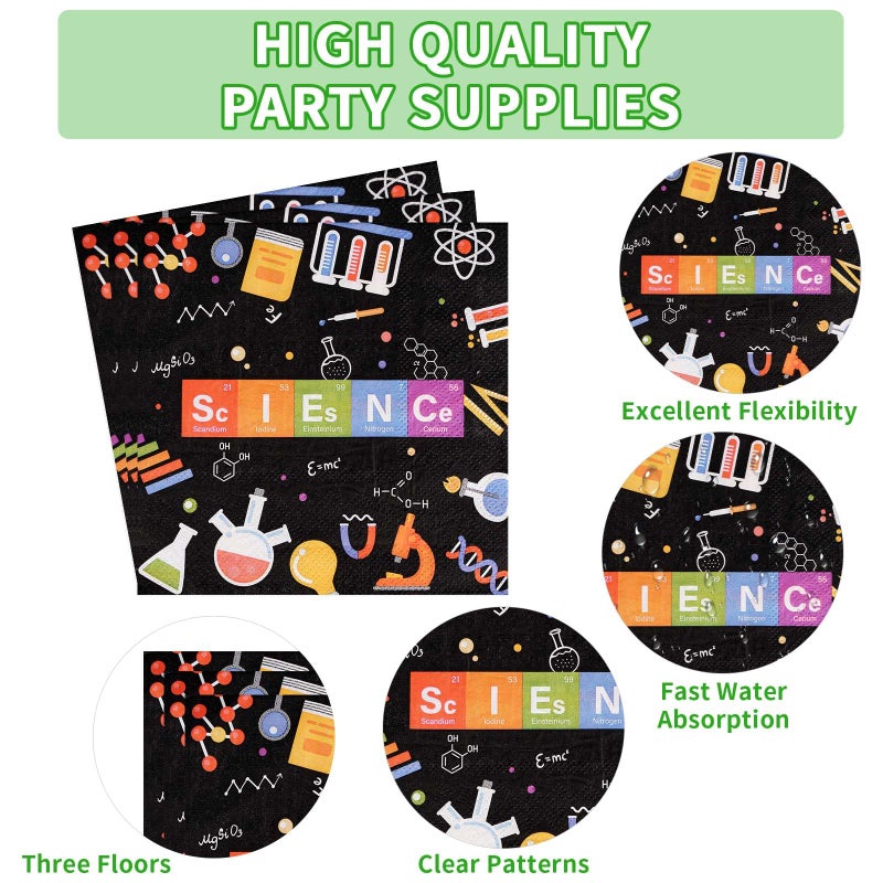 Grencian 96 Pcs Science Party Supplies 350 GSM Science Plates and Napkins Disposable Tableware Set Mad Scientist Dinnerware for Kids Little Scientist Decoration Favors Serves 24 - Image 3