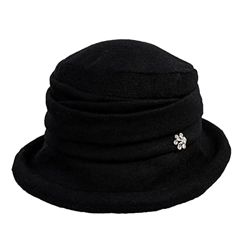 Comhats Winter Cloche Bucket Hat for Women Wool Elegant Dress 1920s Vintage Fedora Bowler Church Derby Party Ladies Medium Black - Image 1