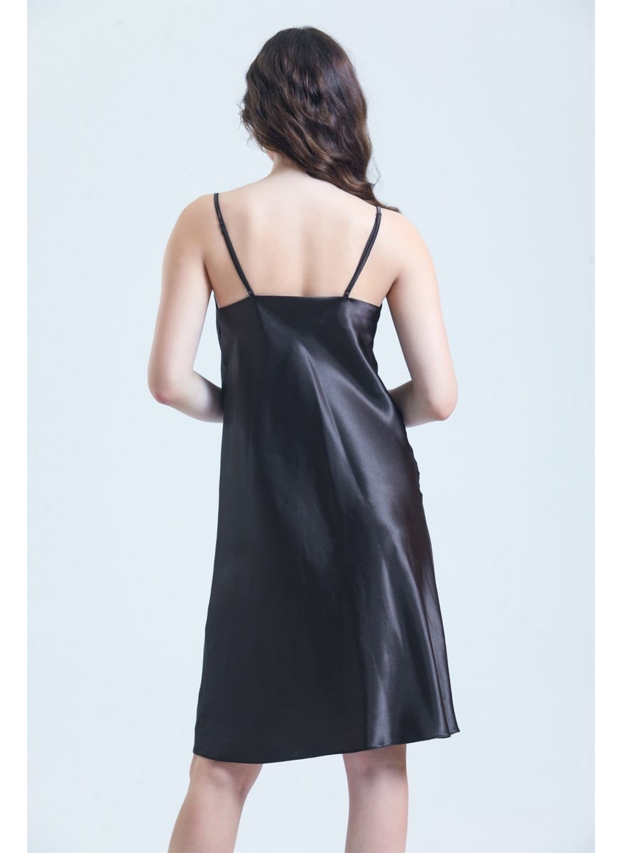 Magic Form - 7790 Women's Dagaje Collar Rope Strap Satin Nightgown - Brown - Image 1