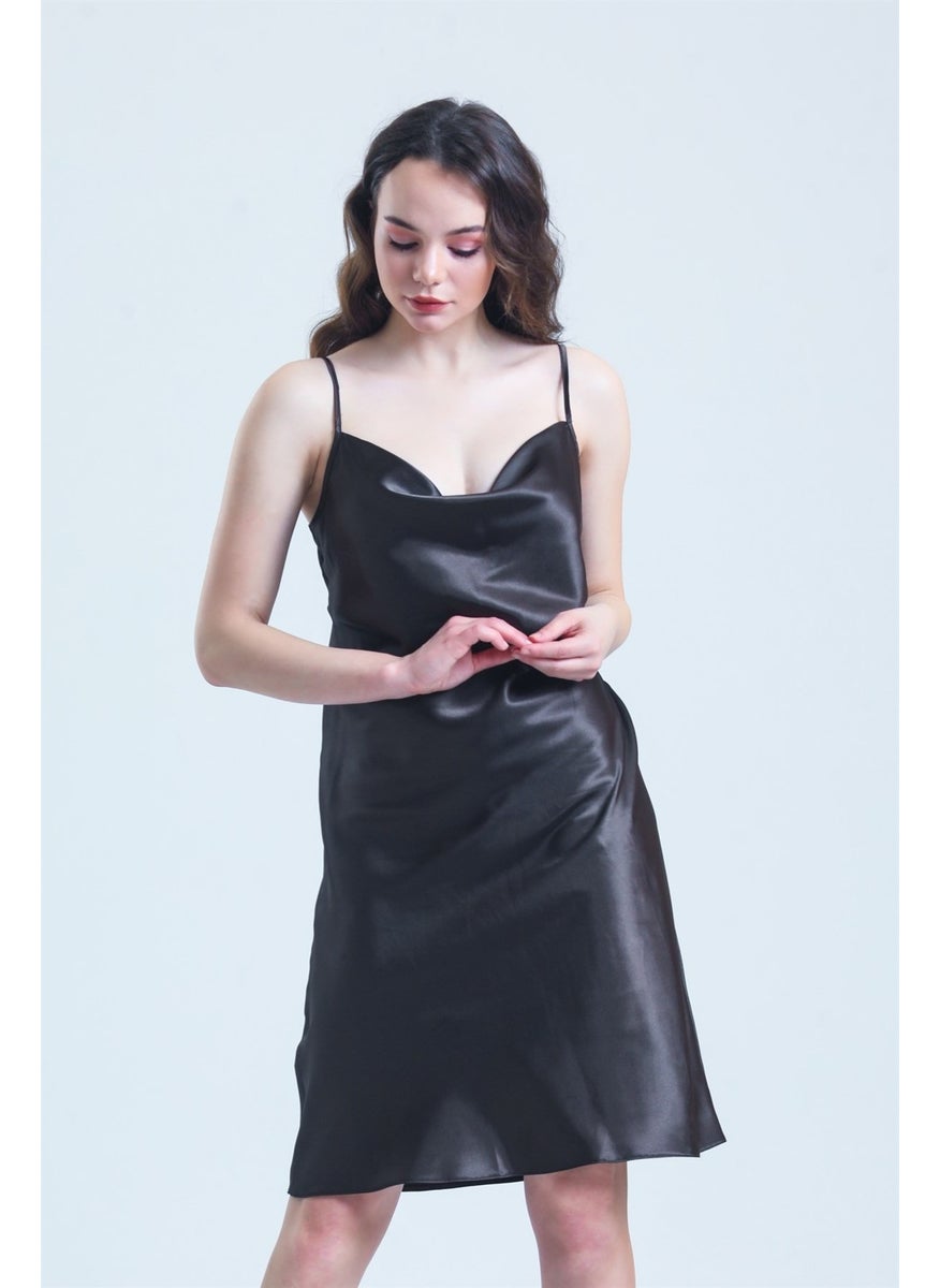 Magic Form - 7790 Women's Dagaje Collar Rope Strap Satin Nightgown - Brown - Image 1