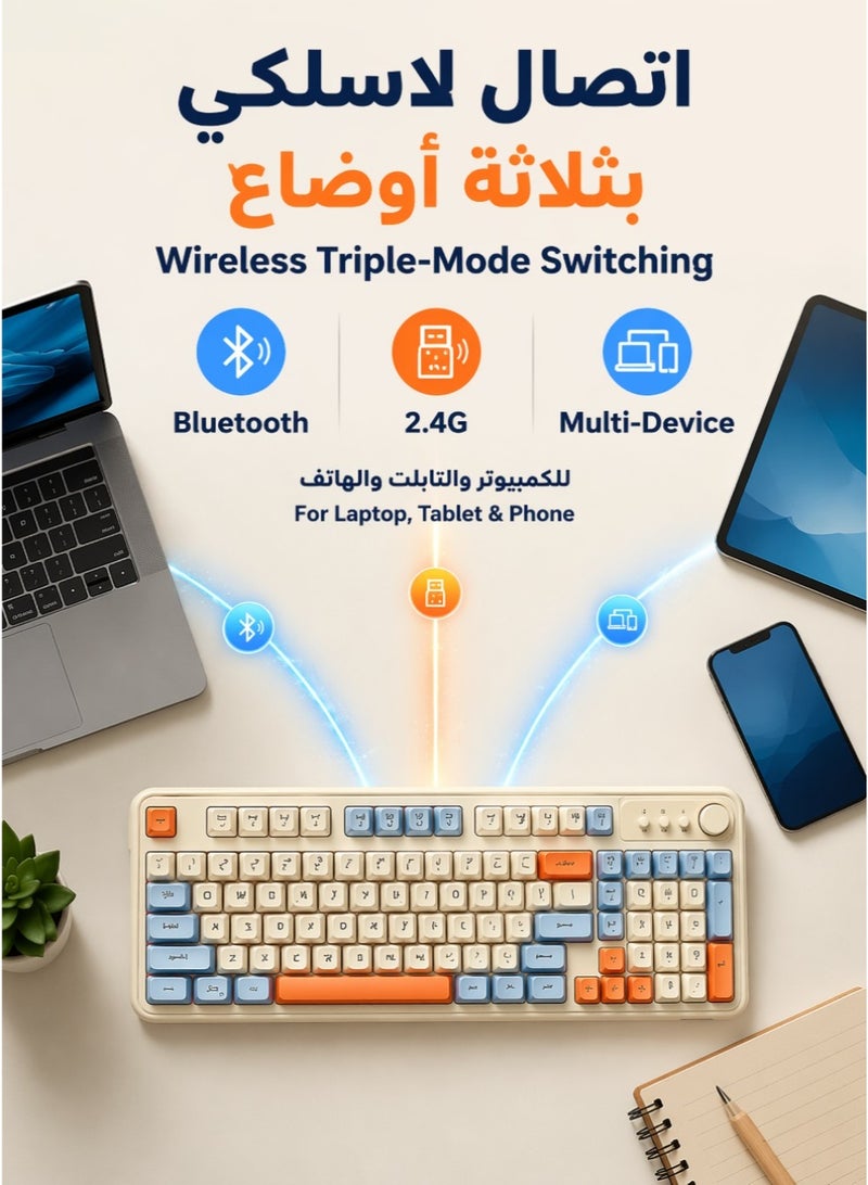 إم دي اتش إل لوحة مفاتيح ميكانيكية، لاسلكية ثلاثية الأوضاع، لوحة مفاتيح ألعاب بإضاءة خلفية لأجهزة الكمبيوتر/اللاعبين - Image 5