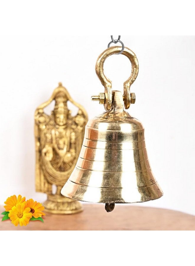 DOKCHAN Brass Wall Hanging Bell and Hanging Hook for Home Mandir Temple Decorative I Puja Room (Size - 10cm | Weight - 537gm) - Image 1