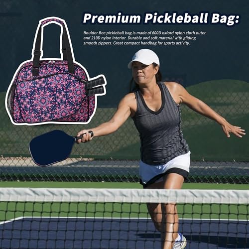 Boulder Bee Pickleball Bags, PickleBall Tote Bag for Women, Hand/Shoulder Gym Bag w Water Bottle Holder, With Pickleball Racquet Holder (Pink Triangle) - Image 2