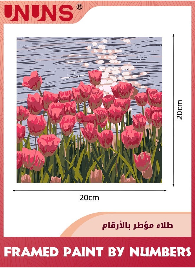 Framed Paint by Numbers Kit for Beginners,Flowers Acrylic Easy Paint by Number with Frame,Watercolor Paint by Number Kits On Canvas Framed (with Easel)