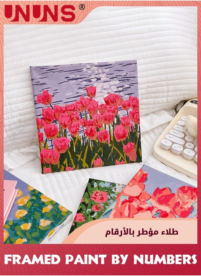 Framed Paint by Numbers Kit for Beginners,Flowers Acrylic Easy Paint by Number with Frame,Watercolor Paint by Number Kits On Canvas Framed (with Easel)