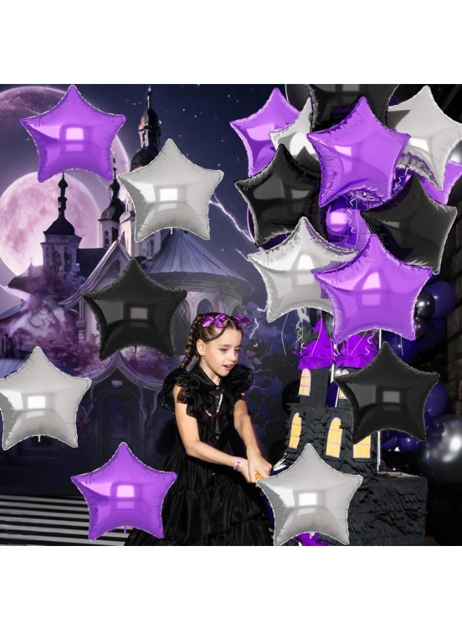 “18 Inch Star Foil Balloon Set – Purple, Silver & Black Balloons with White Ribbon & Straw for Birthday, Graduation, Halloween & Party Decorations (Pack of 14)” - Image 4