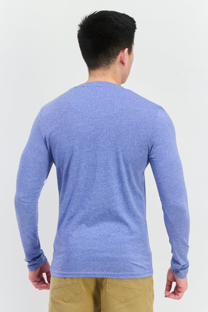 Blue Black Threads Men Henley Neck Heather Long Sleeves T-Shirts, Light Blue  - Image 3