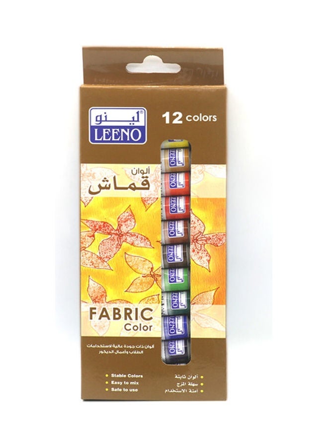 LEENO Pack Of 12 Classic Fabric Paints Finishes Set 6ml Each Multicolour - Image 1