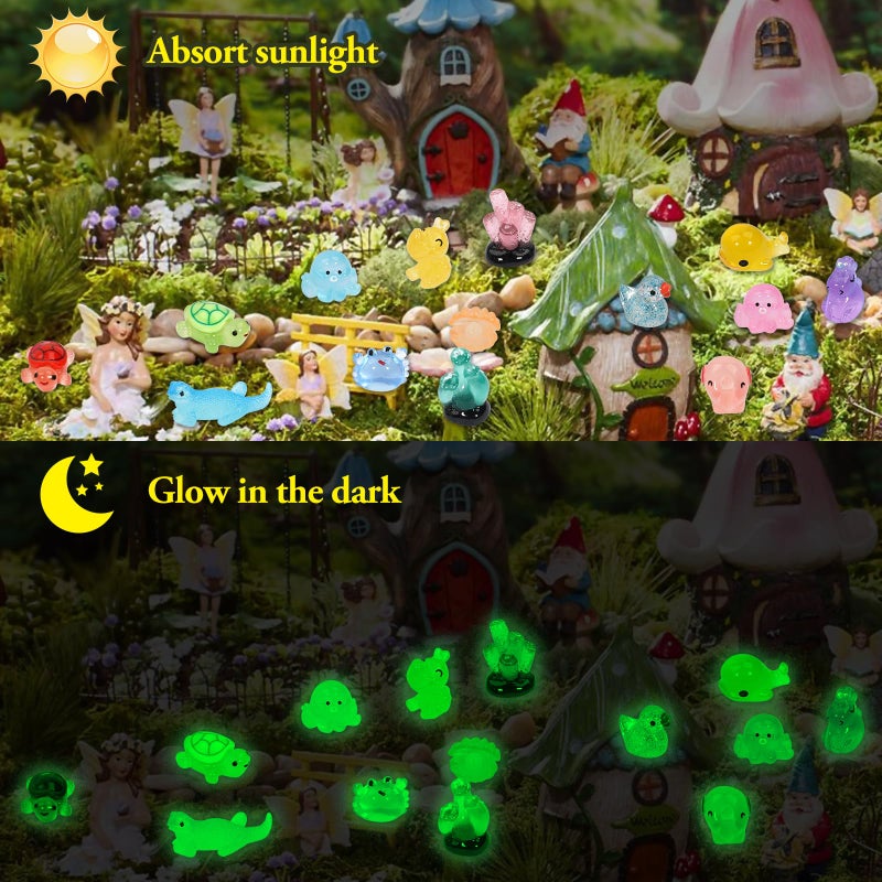 Lugailly Luminous Mini Resin Animals Figures to Hide, 72 PCS Small Animal Figurines Tiny Plastic Animals Bulk Glow in the Dark, Little Ducks Miniature Turtles Micro Unicorns for Fairy Garden Aquarium Decor - Image 5