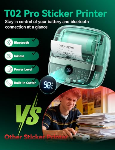 Memoking Mini Sticker Printer- Print Pod 300dpi T02 Pro Sticker Printer Box Thermal Inkless Sticker Maker for Kids Bluetooth Label Maker Photo Printer Instant Print, for Study Note, Journal, DIY, Gift - Image 2